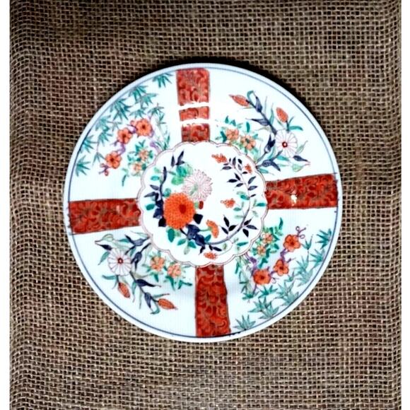 Asian Inspired Imari Style Decorative Plate Orange Blue Green Floral Design 7" - Picture 7 of 7